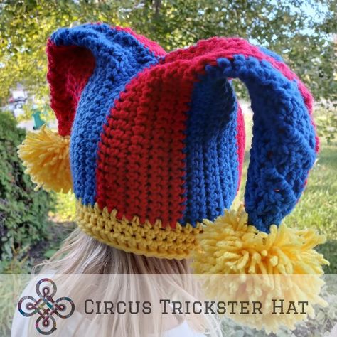 Circus Trickster Hat for Children - Free Crochet Pattern Fun Hat Crochet Pattern, Clown Hat Crochet Pattern, Crochet Jester Hat Pattern Free, Crochet Baby Hats Free Pattern Newborns, Circus Hat, Kids Fathers Day Crafts, Learn Crochet, Jester Hat, Hat Patterns Free