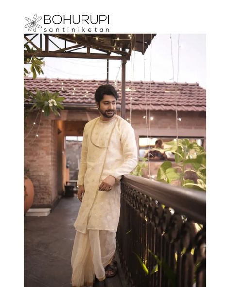 Bengali Men Wedding Outfit, Bengali Groom Outfit Dhoti Panjabi, Bengali Dhoti Kurta For Men, Bengali Groom Outfit, Pagdi For Groom, Bengali Groom, Dhoti Sherwani, India Fashion Men, Indian Wedding Suits Men