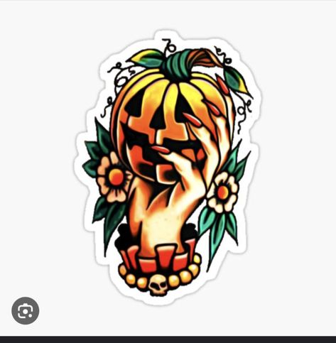 American Traditional Apple Tattoo, Traditional Pumpkin Tattoo, Traditional Tattoo Stickers, Candy Tattoo, Old School Candy, Traditional Tattoo Flash Art, Halloween Flash, Pumpkin Tattoo, Creepy Pumpkin