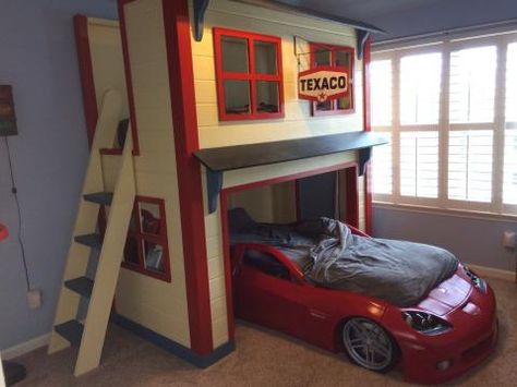 Garage Loft Bed Kids Car Bed, Car Themed Bedrooms, Diy Loft Bed, Garage Loft, Cars Room, Car Bedroom, Toddler Boys Room, Kids Bedroom Designs, Kids Bedroom Design