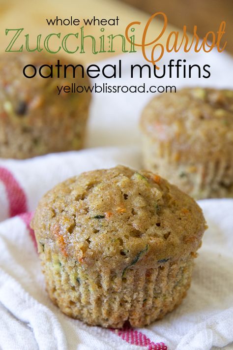 Zucchini Carrot Oatmeal Muffins, Muffins Carrot, Muffin Healthy, Carrot Oatmeal Muffins, Carrot Oatmeal, Carrot Muffin, Flax Eggs, Yellow Bliss Road, Zucchini Carrot