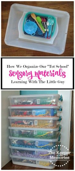 Have you accumulated entirely too many "Tot School" sensory materials? Check out how this creative mama organized all of her sensory tools & supplies. This is awesome! #organization Sensory Bin Tools, Preschool Organization, Toddler Math, Sensory Tubs, Sensory Tools, Sensory Rooms, Sensory Activities Toddlers, Homeschool Crafts, Sensory Boxes