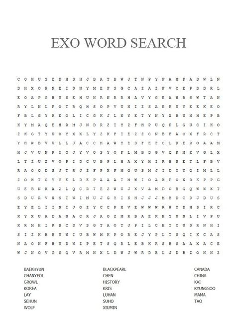 Kpop Word Search, Word Searches, Luhan, Suho, Sehun, Chanyeol, Baekhyun, Nct 127, Word Search