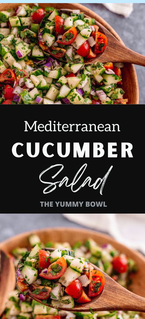 Simple Salad Recipe: Mediterranean Chopped Cucumber Salad Cucumber Salad With Lemon Juice, Cava Cucumbers, Tomato And Cucumber Recipes, Chopped Cucumber Salad, English Cucumber Recipes, Best Side Salad, Quick Cucumber Salad, Cucumber Salad Healthy, Cucumber Tomato Feta Salad