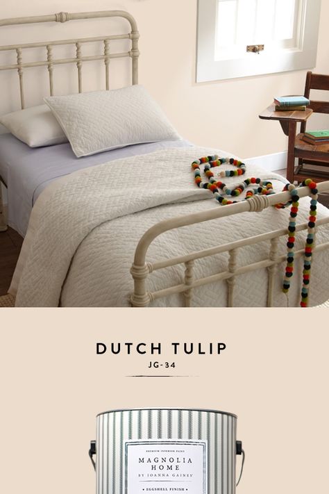 Enjoy spring flowers all year with Dutch Tulip interior paint color from Magnolia Home by Joanna Gaines. Learn more about this color and the full collection on our website. Dutch Tulip Paint Color, Dutch Tulip Magnolia Paint, Magnolia Home Paint Colors, Magnolia Paint Colors, Peach Paint Colors, Modern House Ideas, Interior Updates, Interior Paint Color, Farmhouse Colors