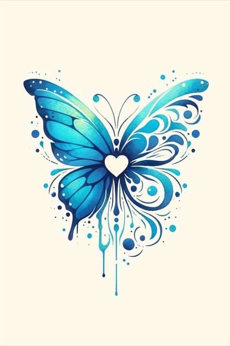 Butterflies With Hearts Tattoo, Butterfly Angel Wings Tattoo, Butterfly Tattoo Colorful, Letter Illumination, Butterfly Heart Tattoo, Heart Tattoo Meaning, Mum And Dad Tattoos, Colorful Butterfly Tattoo, Small Phoenix Tattoos