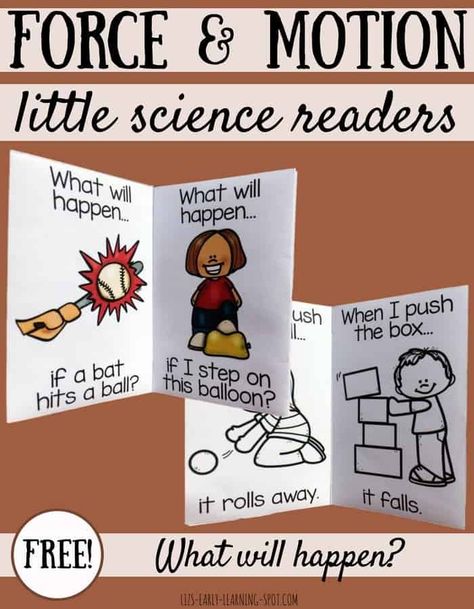 FREE Force and Motion Printable Little Readers - Homeschool Giveaways Force And Motion Activities, Force Activities, Motion Activities, Pre-k Science, 1st Grade Science, First Grade Science, Force And Motion, Science Topics, Science Activities For Kids