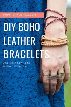 how to make diy leather bracelets tutorial pop shop america Bracelet En Cuir Diy, Leather Accessories Diy, Leather Bracelet Tutorial, Leather Types, Diy En Cuir, Boho Jewelry Diy, Diy Bangle Bracelets, Diy Leather Bracelet, Leather Jewelry Diy