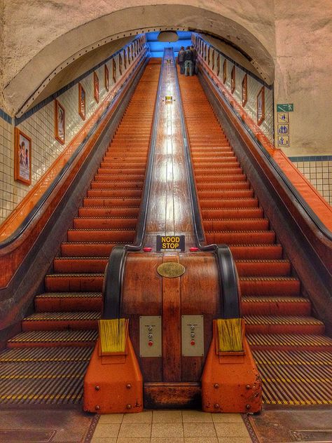 Iphonewalk Antwerp: wooden escalator (Schelde river tunnel) | Flickr - Photo Sharing! Subway Station, Antwerp Belgium, Foto Art, Cinematic Photography, Retro Futurism, Photography Inspo, Sake, Street Photography, Belgium