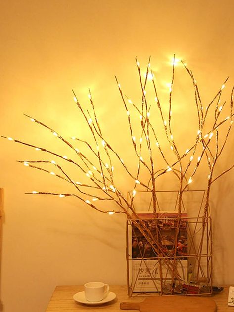 1pc Branch Design Decorative Light | SHEIN USA Tall Fake Plants, Branch Lamp, Branch Light, Fake House Plants, Fake Palm Tree, Lighted Branches, Plastic Plant Pots, Willow Branches, Autumn Lights