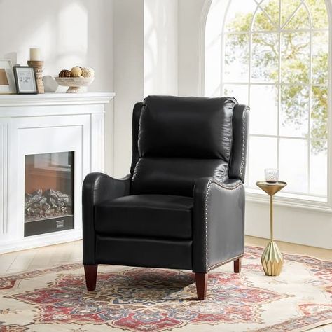 Brigida Cigar Genuine Leather Manual Recliner with Nailhead Trim by HULALA HOME - On Sale - Bed Bath & Beyond - 32620810 Sofa Comfy, Wood Ottoman, Recliner Armchair, Chair Recliner, Chair For Living Room, Leather Recliner Chair, Reclining Armchair, Bedroom Black, Leather Recliner