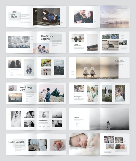 A5 Minimalist Photobook Design Template. 30 Pages InDesign Document Indesign Photobook Templates, Photo Album Minimalist, Layout Design Photobook, Photo Documentation Layout, Photo Album Layout Design Templates, Digital Photo Album Design, Album Pages Design, Wedding Album Design Layout Templates, Photobooks Layout