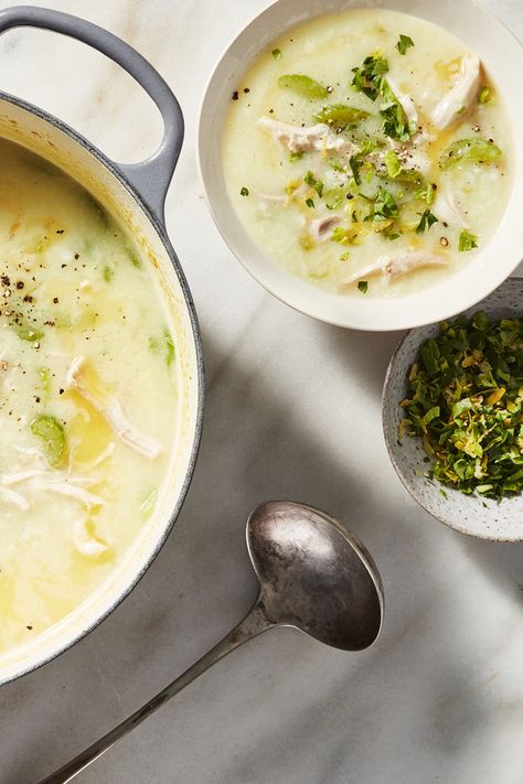 Chicken and Rice Soup With Celery, Parsley and Lemon Recipe - NYT Cooking Chicken And Rice Soup New York Times, New York Times Chicken And Rice Soup, Seared Broccoli, Ali Slagle, New York Times Recipes, Soup With Celery, Celery Leaves, Shrimp Tacos Easy, Herb Oil