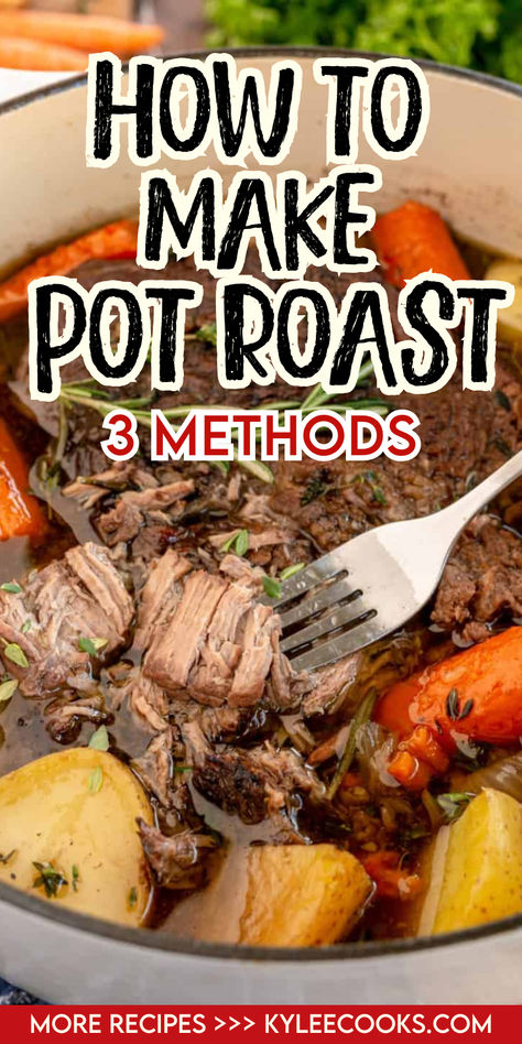 AN image of Pot Roast Cooking A Pot Roast In The Oven, Small Pot Roast In The Oven, Basic Pot Roast, Three Packet Roast Crock Pot, How To Make A Pot Roast, Mccormick Pot Roast Seasoning Recipe, Pot Roast Dinner Ideas, Oven Pot Roast With Potatoes And Carrots, Easy Pot Roast Recipe