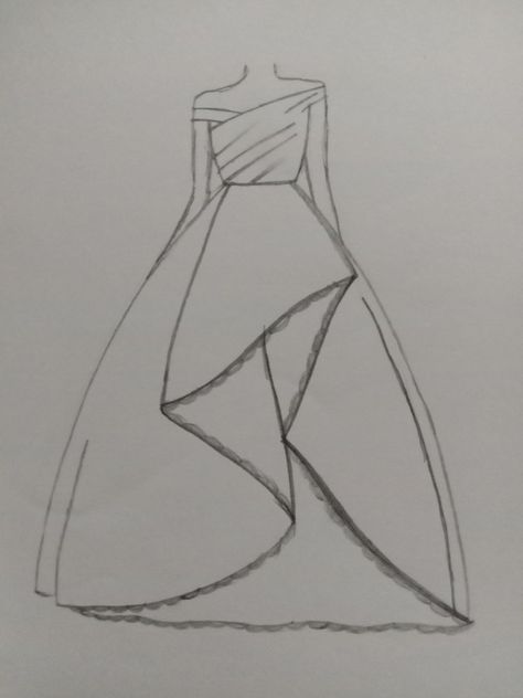 Dress Design Drawing Easy, Easy Drawings Clothes, Dress Drawing Simple, Dress Drawing Sketches Easy, Dresses Drawing Easy, Dress Sketches Easy, Easy Dress Drawings, Easy Fashion Sketches, Clothes Drawing Easy