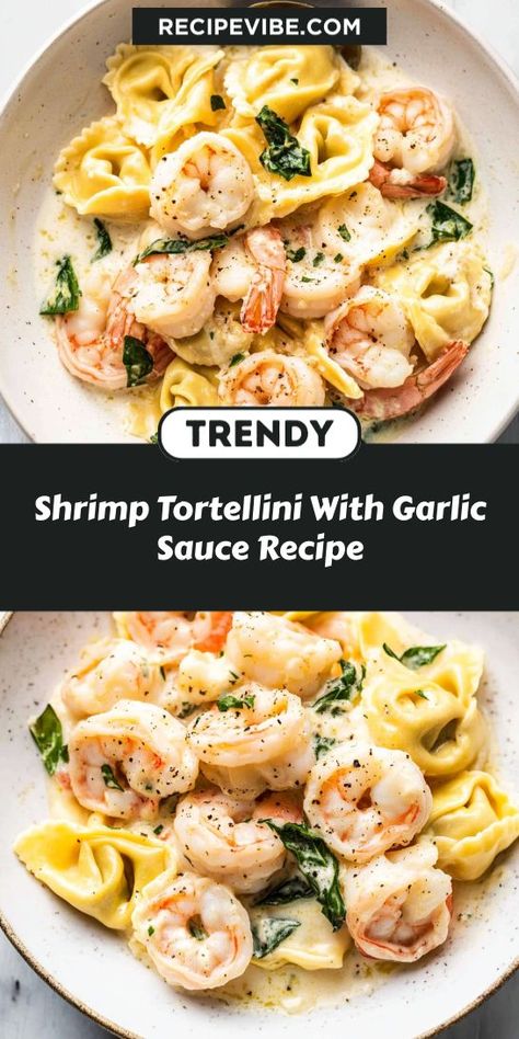 Looking for a quick and delicious seafood dinner idea? This Shrimp Tortellini with Garlic Sauce recipe is a perfect blend of flavors that'll impress your family and friends. Don't forget to save it for your next meal prep or special occasion! Garlic Shrimp Tortellini, Tortellini With Shrimp Recipes, Shrimp Tortellini Soup, Shrimp And Cheese Tortellini Recipes, Easy Shrimp Tortellini Recipes, Tortellini Recipes Shrimp, Shrimp And Ravioli Recipes, Shrimp Tortellini Recipes, Seafood Tortellini