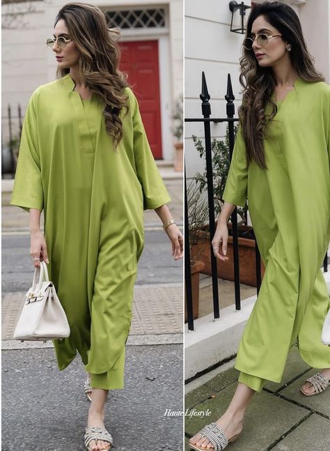 Solid Coord Sets Women, Pakistani Fashion Casual Latest 2024, Cotton Kurti Designs Latest Fashion 2024, Plain Dress Designs, Green Matching Set, Cod Set, Kaftan Shirt, Traditional Ideas, Stylish Kurtis Design