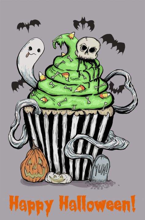 Cupcake Drawing, Halloween Tattoo, Halloween Drawings, Desenho Tattoo, Halloween Tattoos, Halloween 2018, Halloween Cupcakes, Halloween Stickers, Creepy Cute