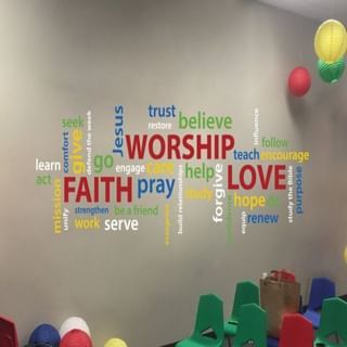 LOSeventh-dayAdventistChurch (@liveoakflsdachurch) • Instagram photos and videos Youth Decorations Church, Youth Room Church, Teen Wall, Sunday School Rooms, Colorful Collage, Children Church, Removable Vinyl Wall Decals, Word Collage, Church Youth