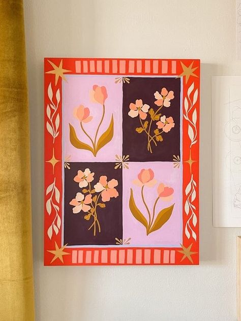 All Available Originals — Grown Wild Paper Co. Bekah Worley, Symmetrical Composition, European Folk Art, Eclectic Paintings, Cadmium Orange, Arte Folk, Graphic Motif, Folk Art Flowers, Color Block Design