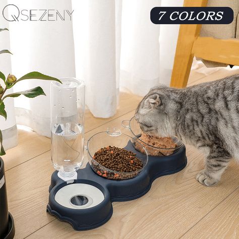 Automatic Feeder 3-in-1 Dog Cat Food Bowl With Water Fountain Double Bowl Drinking Raised Stand Dish Bowls For Cats Cat Water Bowl, Automatic Feeder, Dog Food Bowls, Cat Food Bowl, Pet Feeder, Cat Feeding, Cat Supplies, Food Bowl, Cat Pet Supplies