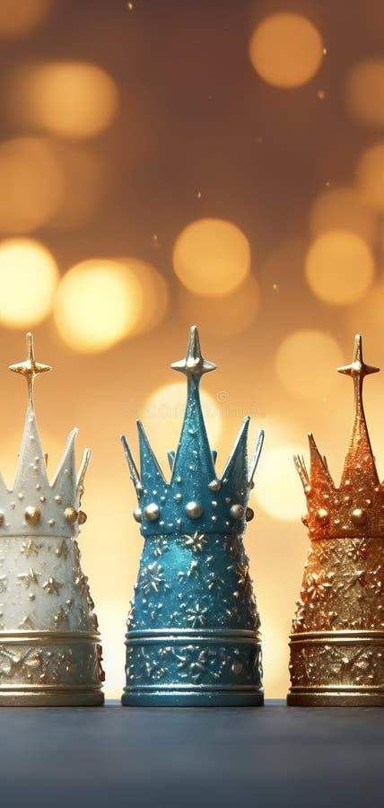 Happy Epiphany day. Three kings on golden bokeh background, vertical format royalty free stock images Epiphany Wallpaper, Happy Epiphany, Happy Three Kings Day, Three Kings Day, Spanish King, Winter Gold, Magic Gift, Bokeh Background, Kings Day