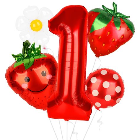 PRICES MAY VARY. Strawberry Theme - This strawberry birthday party supplies set is the best choice for you. Our decorations are adorable with the strawberry elements. Celebrating your baby girl's 1st birthday with this berry first birthday party supplies, she would surely love it! Berry First Birthday Party Supplies - This package includes a giant 40 inch red balloon, 1 strawberry balloon, 1 strawberry balloon, 1 smile face strawberry balloon, 1 Polka Dots rounded balloon, 1 daisy balloon. There Strawberry Balloons, Strawberry Party Decorations, Fruit Party Decorations, Helium Balloons Birthday, Pink Latex, Balloon Toys, Berry First Birthday, Strawberry Birthday, Balloon Kits