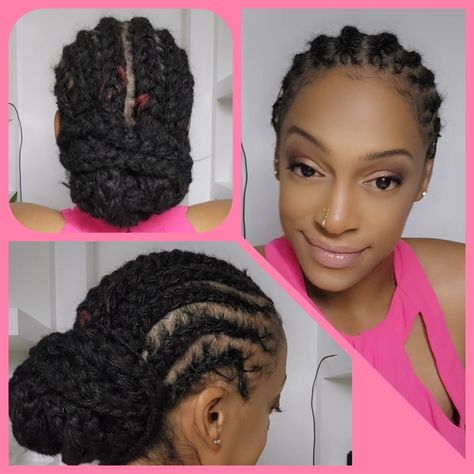 Low bun, Cornrows on Sisterlocks Low Bun, Sisterlocks, Hair Ideas, Hairstyles, Hair