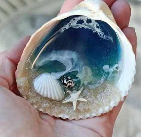 Diy Seashell Crafts, Fairy Pond, Seashell Ring, Resin Beach, Oyster Shell Crafts, Art Coquillage, Shell Crafts Diy, Sea Crafts, Resin Jewelry Diy