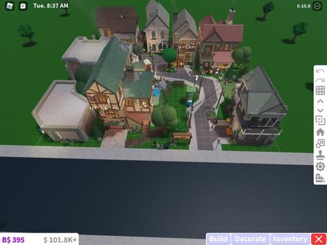 Town Layouts, Bloxburg Autumn, Unique Houses Exterior, Bloxburg Inspiration, Bloxburg Aesthetic, Bloxburg Cottage, Codes Wallpaper, Bloxburg Building, Bloxburg Town