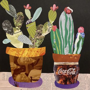 Create A Succulent Collage (ONLINE) High School Collage Project, Plant Art Project, Simple Collage Ideas, Cactus Collage, Collage Examples, Collages Ideas, Plant Collage, Mini Zine, Collage Party