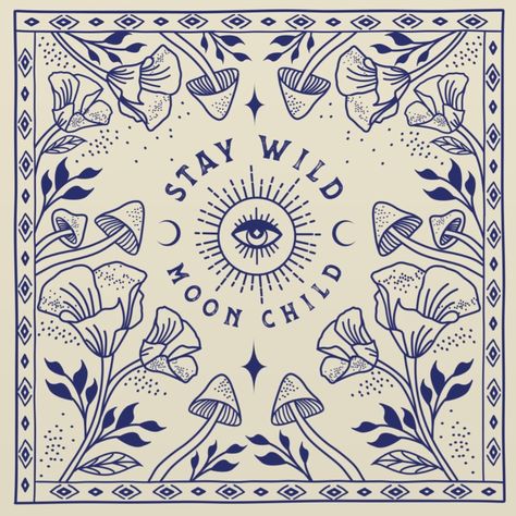 Stay Wild, Moon Child ✨🌙 Art Hippie, Wild Moon, Stay Wild Moon Child, Bandana Design, Art Et Illustration, Graphic Elements, Stay Wild, Hippie Art, Spiritual Art