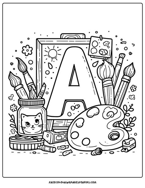 Enjoy endless fun and learn the alphabet with our free and easy to color Letter A themed Art coloring printable pages, perfect for kids of all ages to unleash their creativity — download your favorites now! Letter A Coloring Page Free Printable, Fun Colouring Pages, Letters Coloring Pages, Doodle Art Name, Letter A Coloring Pages, Coloring Letters, Free Kids Coloring Pages, Learn The Alphabet, Kid Coloring Page