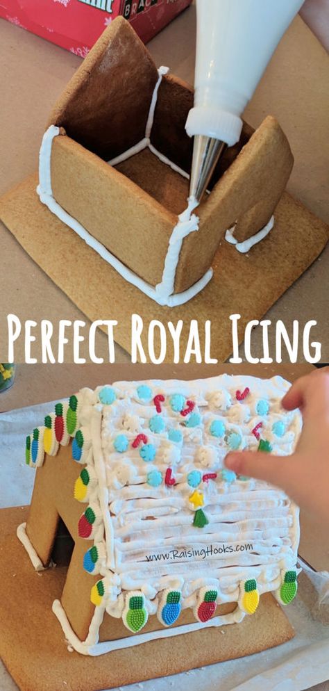 3 Ingredient Perfect Royal Icing. Strong and tasty for gingerbread house making. Best Gingerbread House Recipe, Gingerbread For Houses, Royal Icing For Gingerbread Houses, Icing For Gingerbread Houses, Royal Icing Gingerbread House, The Best Gingerbread House, Perfect Royal Icing, Best Gingerbread House, Gingerbread House Icing