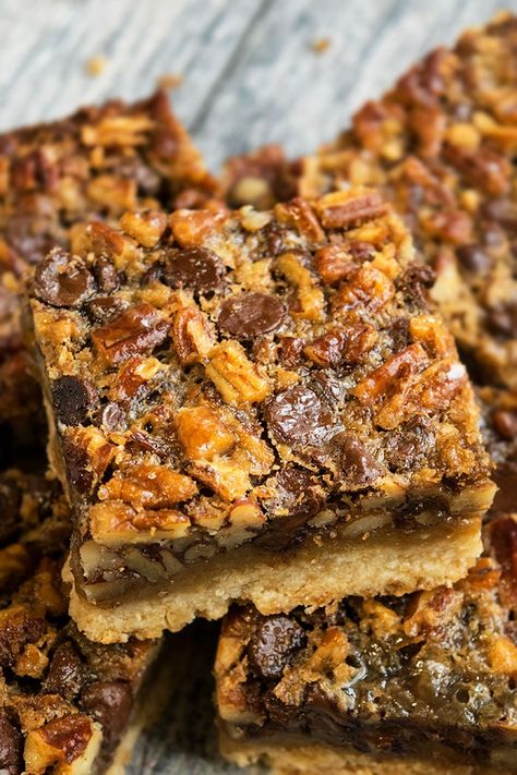 Pecan Pie Bars with Shortbread Crust Recipe Pecan Pie Bars Recipe Without Corn Syrup, Pecan Pie With Light Corn Syrup, Chocolate Pecan Pie Without Corn Syrup, Pecan Chocolate Pie, Pecan Pie Brownies No Corn Syrup, Shortbread Crust Recipe, Bars With Shortbread Crust, Chocolate Chip Pecan Pie, Chocolate Bourbon Pecan Pie