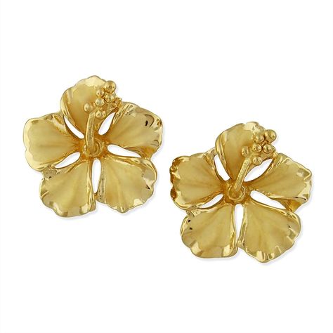 Earrings, Stud, 14kt Yellow Gold Plated Sterling Silver 1/2 Inch Hibiscus Stud Earrings - CE11MDMIA3X  #Earrings #designerjewelry #fashionwomen #outfits #style #Stud Hawaiian Jewelry, Flat Back Earrings, Womens Earrings Studs, Black Jewelry, Flower Earrings Studs, Flower Studs, Silver Roses, Silver Rose Gold, Gold Plated Sterling Silver