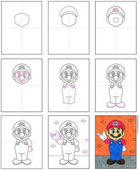 Direct Drawing, How To Draw Mario, Disney Drawing Tutorial, Mario E Luigi, Mario Coloring Pages, Art Lessons For Kids, Super Mario Art, Easy Drawings For Kids, Mario Art