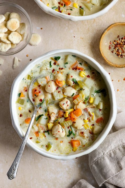 The Best Scallop Chowder Recipe - Little Broken Bay Scallop Chowder, Gourmet Scallop Recipes, Soup With Scallops, Scallop Chowder Recipe, Scallop Soup Recipes, Scallops Soup Recipe, Scallop Chowder, Scallop Soup, How To Make Scallops