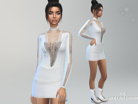 An athletic and chic ice skating dress. Found in TSR Category 'Sims 4 Female Everyday' Ts 4 Cc, Wedding Dress Illustrations, Ice Skating Costumes, Ice Skating Outfit, Sims 4 Cc And Mods, Female Sports, Roller Rink, Mods Sims 4, Alpha Cc