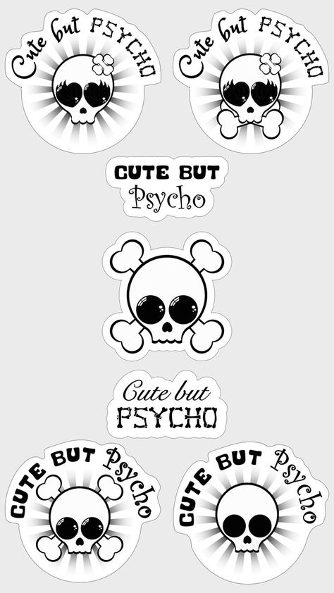 Cute but Psycho Mini Skull 7 Pack Stickers Cute But Physco Aesthetic, Cute But Physco, Antisocial Aesthetic, Sweet But Physco, Funny Skull, Skull Sticker, Skull And Crossbones, Just Giving, Coloring Pages