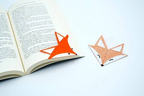 Tuto : marque-page renard en origami – kamidine Origami Bookmark Corner, Bookmark Corner, Diy Kids Crafts, Kids Craft Supplies, Origami Bookmark, Corner Bookmarks, Bookmarks Kids, Cute Bookmarks, 3d Origami