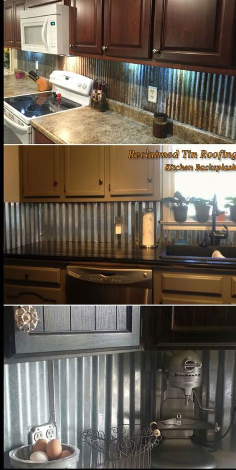 Kitchen Island Diy Ideas, Tin Backsplash Kitchen, Kitchen Renovation Diy Ideas, Rustic Kitchen Backsplash, Kitchen Island Diy, Italian Home Decor, Diy Kitchen Backsplash, Rustic Country Kitchens, Rustic Kitchen Island