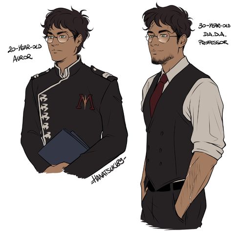 Professor Harry Potter Au, Harry Potter Older Fan Art, Harry Potter Fan Art Characters, Poc Harry Potter Fan Art, Harry Potter Auror Fan Art, Harry Potter Au Fanart, Adult Harry Potter Fanart, Desi Harry Potter Fan Art, Harry Potter Scar Fanart