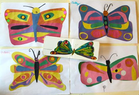 Really great crafts for kids! Perfect for summer time! Eric Carle Butterfly, Symmetry Butterfly, Eric Carle Crafts, Eric Carle Art, Eric Carle Activities, Butterfly Project, Art Stars, Art Program, Paper Butterflies