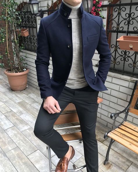 Boys Dressing, How To Dress Well, Ali Dress, Slim Fit Coat, Formal Men Outfit, Black Leather Biker Jacket, Men Fashion Casual Shirts, Designer Suits For Men, Mens Trendy Outfits