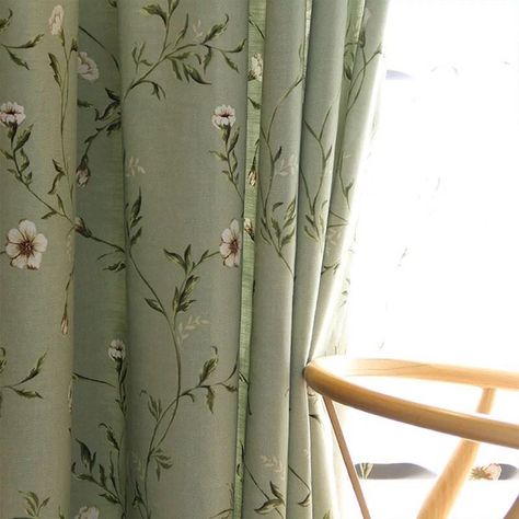 Polyester Window Curtains American Floral Print Curtain 1 Panel Tie Top Curtains, Dining Room Curtains, Curtain Headings, Bohemian Curtains, Living Bedroom, Curtains Width, Green Curtains, Room Partition, Floral Curtains