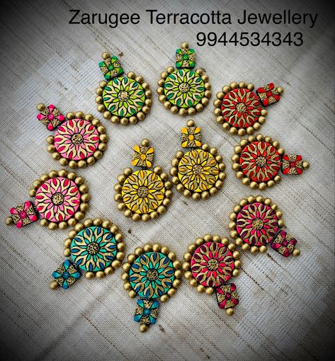 Terracotta dangler earrings from zarugee terracotta jewellery Terracotta Jewellery Designs Modern, Terracotta Studs, Terracotta Jewellery Designs, Indian Jewelry Earrings, Terracotta Jewellery, Dangler Earrings, Clay Jewellery, Origami Crafts Diy, Handmade Fashion Jewelry