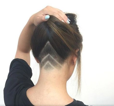 Triple Inverted V undercut #undercut #hairstyle #hair #womentriangle Undercut Hair Designs, Undercut Hairstyles Women, Undercut Long Hair, Undercut Designs, Undercut Styles, Shaved Hair Designs, Shaved Undercut, Hair Tattoos, Penteado Cabelo Curto