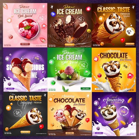 ice cream Advertising Design Ice Cream Advertising, Ice Cream Poster, Ice Cream Dishes, Ads Creative Advertising Ideas, Ice Cream Design, Food Banner, Ice Cream Social, Social Media Post Design, Graphic Design Ads