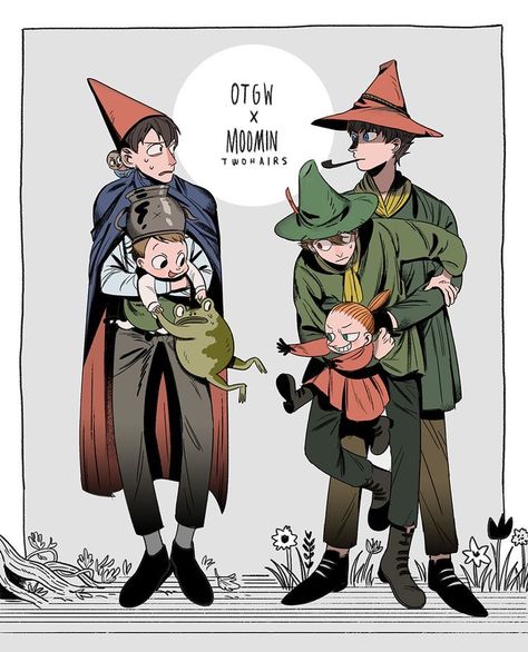 otgw, over the garden wall, wirt, greg, jason funderburker, moomin, moominvalley, snufkin, moomintroll, little my, mymble, joxter, crossover The Joxter Fanart, Snufkin Fanart, Moomin Cartoon, Moomin Characters, 동화 삽화, Moomin Valley, Over The Garden Wall, Arte Inspo, Cartoon Crossovers